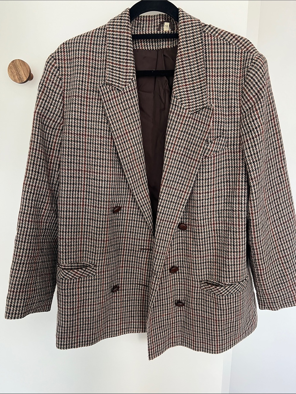 Classic Houndstooth Double-Breasted Blazer - Brown & Black